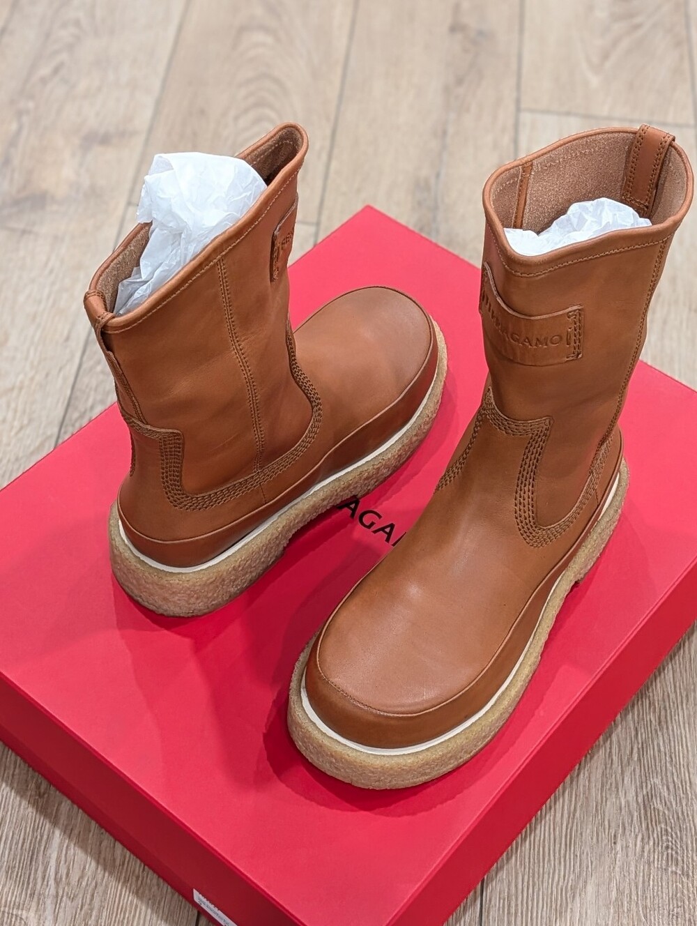 $1450 Mens Salvatore Ferragamo "Ferdi" Leather Boots New Vicuna Brown US 9 EE